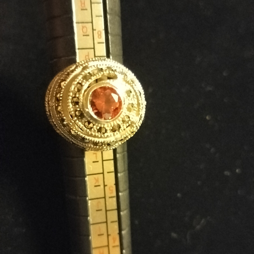 Elegant Sterling Silver 925 and Orange Gemstone Ring